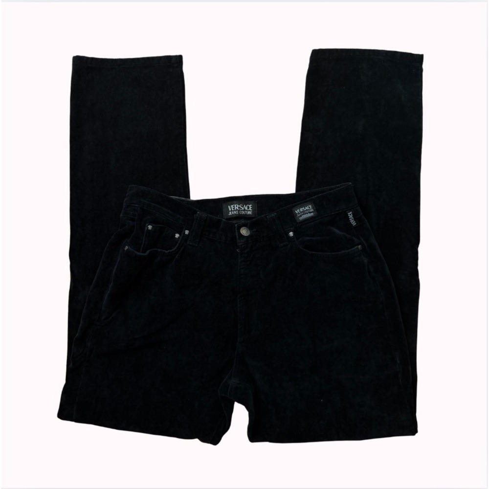 Vintage Versace Jeans Couture Black Velvet Wide Pants Made in Italy - EU 33